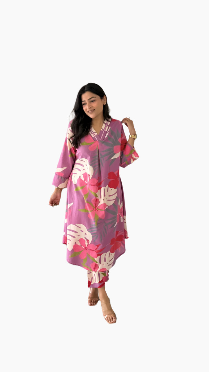 Knee-length ethnic co-ord set in Jaipuri print