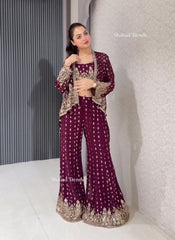 Georgette embroidered palazzo and shrug for women